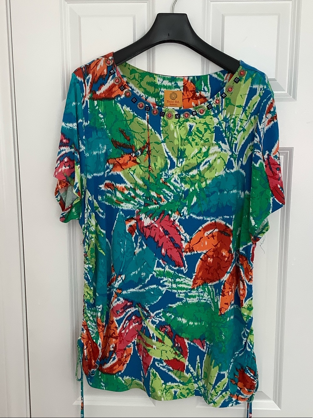 Ruby Rd. Tropical Scoop-Neck Tunic in Teal, Green & Orange